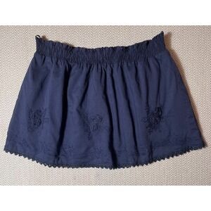 Maggie Jane Navy Blue Embroidered Smocked Waist Mini Skirt Size‎ M